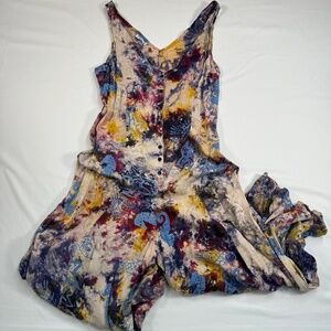 OK Mike Sleeveless Wide Leg Button Up Jumpsuit Womens One Size Multicolor